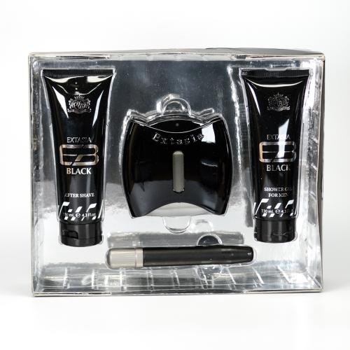 SETEXTB4PM.jpg EXTASIA BLACK 4 PCS. GIFT SET: 3.3 FL.OZ. EDT SPRAY 4.3 FL.OZ. SHOWER GEL 4.3 FL.OZ. AFTERSHAVE AND .6 FL.OZ. EDT SPRAY FOR MEN - Image 1