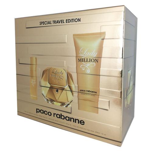 SETPRABM3PW.jpg LADY MILLION 3 PCS. GIFT SET: 2.7 FL.OZ. EDP SPRAY 3.4 FL.OZ. BODY LOTION AND 5ML EDP FOR WOMEN - Image 1