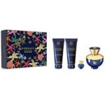 Dylan Blue Pour Femme BY VERSACE 4 PCS. GIFT SET: 3.4OZ. EDP + BSG+ 3.4 BL+ 0.17 FOR WOMEN