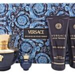 Dylan Blue Pour Femme BY VERSACE 4 PCS. GIFT SET: 100ML EDP SPRAY + B/L 100ML +S/G 100ML + 5ML EDP FOR WOMEN