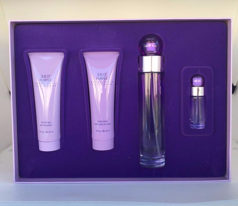 SET360P4W.jpg 360 PURPLE BY PERRY ELLIS 4PCS. GIFT SET: 3.4 FL.OZ. EDP SPRAY 3OZ. BODY LOTION 3OZ. GEL AND .25OZ. EDP. SPRAY FOR WOMEN - Image 1