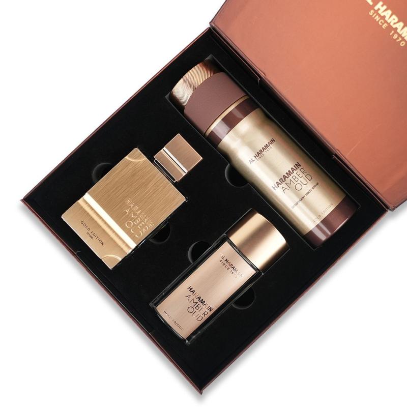 SETAHAAOG3M.jpg AL HARAMAIN AMBER OUD GOLD 3 PCS. GIFT SET: 2.5oz edp sp1.0oz edp sp6.6oz Body SpRAY FOR MEN AND WOMEN - Image 1