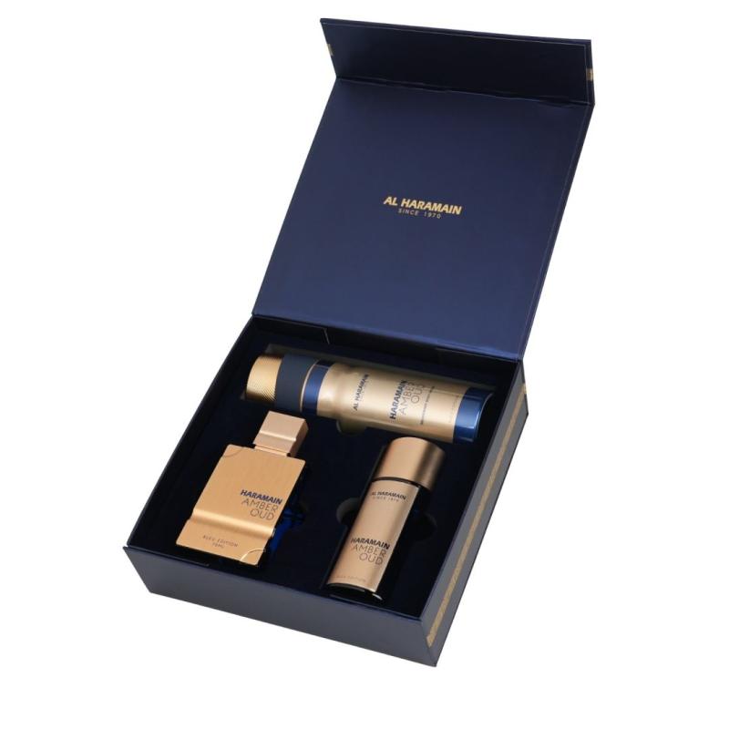 SETAHARAOB1w.jpeg AL HARAMAIN AMBER OUD BLUE 3 PCS. SET: 2.5oz edp SPRAY1.0oz edp SPRAY6.6oz Body SpRAY FOR MEN - Image 1