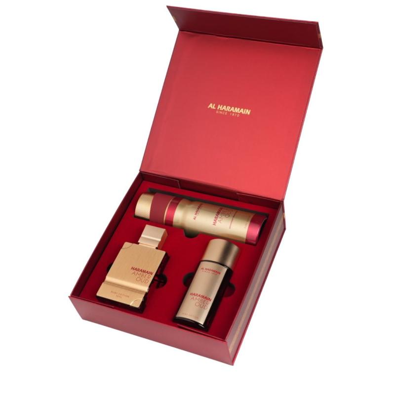 SETAHARAOR1w.jpeg AL HARAMAIN AMBER OUD RUBY 3 PCS. SET: 2.5oz edp SPRAY1.0oz edp SPRAY6.6oz Body SpRAY FOR MEN - Image 1