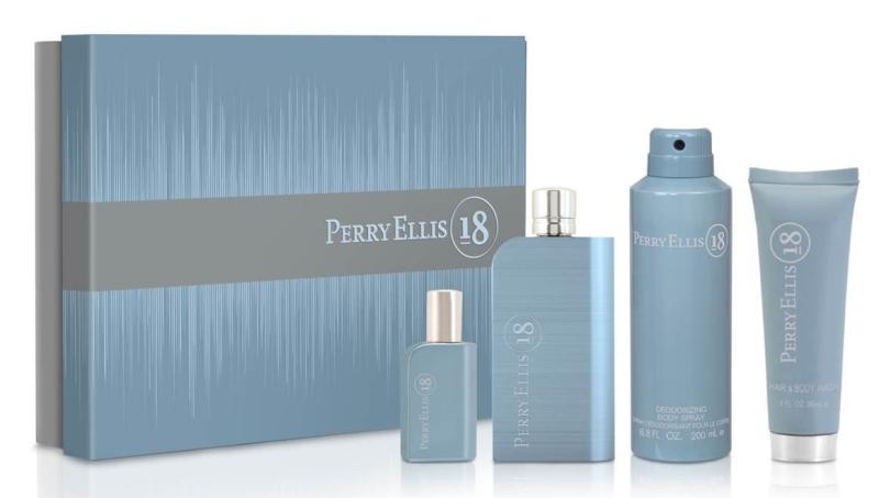 SETPER184PM.jpg PERRY 18 4 PCS. GIFT SET: 3.4 FL.OZ. EDT SPRAY 6oz. deo spray 3.0 FL.OZ. HAIR AND BODY WASH G 0.25 FL.OZ. EDT SPRAY FOR MEN - Image 1