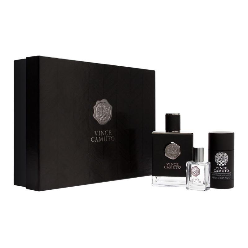 SETVCAM3M.jpg VINCE CAMUTO Black 3 PCS. GIFT SEt:3.4OZ. EDT+2.5OZ. DEODORANT+15ml EDT FOR MEN - Image 1