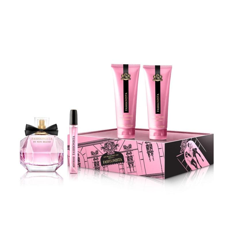 SEtfas4w.jpg fashionista 4 PCS. GIFT SET: 3.3 FL.OZ. EDP SPRAY 4.3 FL.OZ. SHOWER GEL 4.3 FL.OZ. BODY LOTION AND .6 FL.OZ. EDP SPRAY FOR WOMEN - Image 1