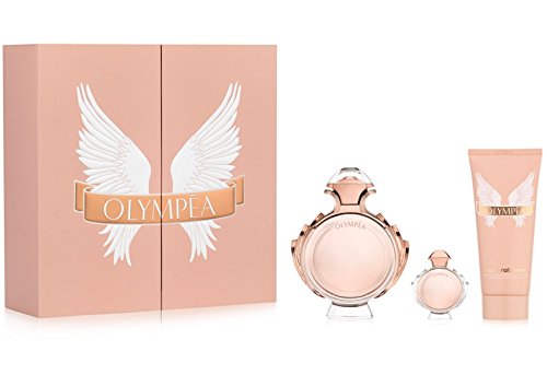 setPRABo3w.jpg OLYMPEA 3 PCS. GIFT SET: 2.7 FL.OZ. EDP SPRAY 3.4 FL.OZ. BODY LOTION AND 6ML PARFUM FOR WOMEN - Image 1