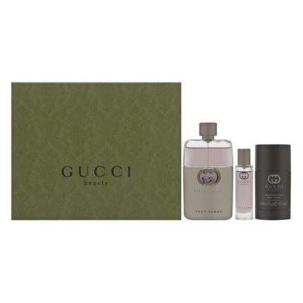 GUCCI GUILTY 3 PCS. GIFT SET:3.0oz edt sp2.4oz deo stick 50ML GEL spray MEN