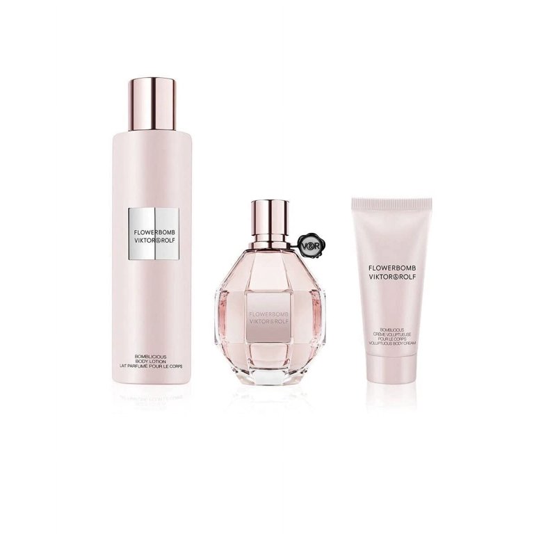 SsetFBOM334wP Flowerbomb 3pcs. gift set: 3.4oz edp sp6.7oz body lotion1oz bomblicious creme Women - Image 1